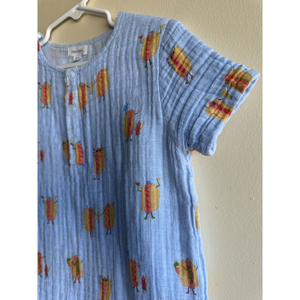 Angel Dear Baby Romper 18-24M Blue Hot Dog Muslin Gauze Cotton Summer One Piece